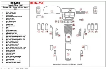Honda Civic 2002-2002 Manual Gearbox, 2 or 4 Doors, Without glowe-box, 34 Parts set BD Interieur Dashboard Bekleding Volhouder