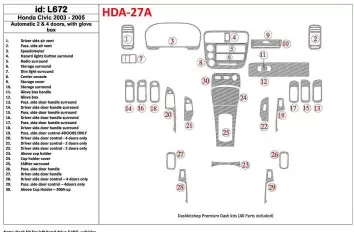 Honda Civic 2003-2005 Automatic Gear, 2 or 4 Doors, with glowe-box Interior BD Dash Trim Kit