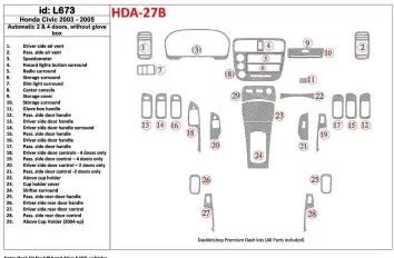 Honda Civic 2003-2005 Boîte automatique, 2 or 4 Des portes, Sans lueur-boîte BD Kit la décoration du tableau de bord - 1 - habil