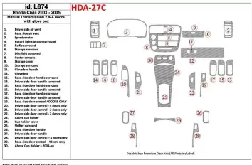 Honda Civic 2003-2005 Manual Gear Box, 2 or 4 Doors, with glowe-box Decor de carlinga su interior