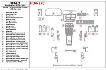 Honda Civic 2003-2005 Manual Gear Box, 2 or 4 Doors, with glowe-box Interior BD Dash Trim Kit