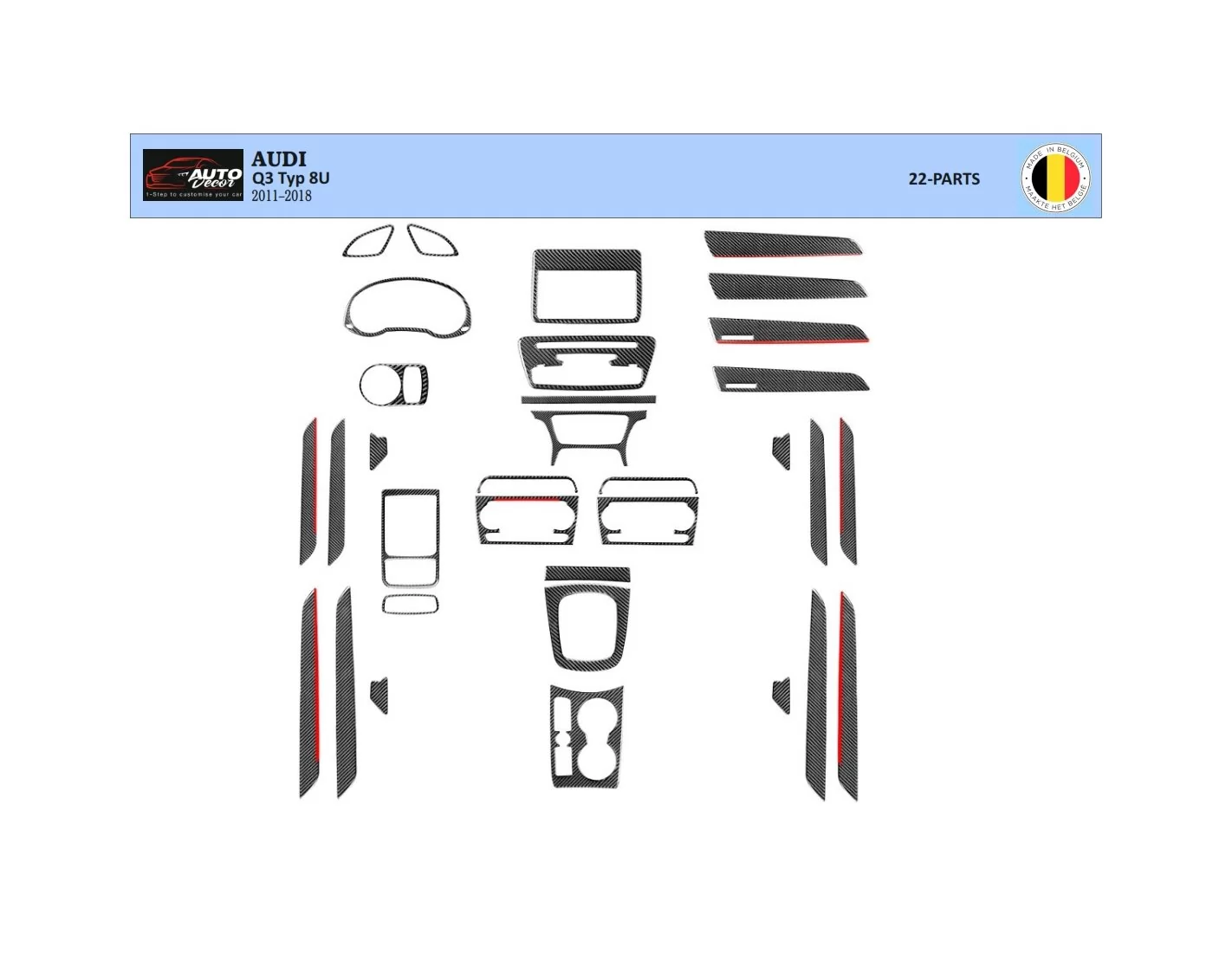 Audi Q3 8U 2011–2018 3D Interior Dashboard Trim Kit Dash Trim Dekor 22-Parts