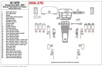 Honda Civic 2003-2005 boîte manuelle Box, 2 or 4 Des portes, Sansh lueur-boîte BD Kit la décoration du tableau de bord - 1 - hab