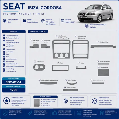 Seat Ibiza-Cordoba 2002-2007 kit 3D de molduras interiores para salpicadero 14 piezas 2