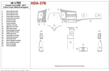 Honda Civic 2006-2011 2 Des portes, Sans NAVI system BD Kit la décoration du tableau de bord - 2 - habillage decor de tableau de