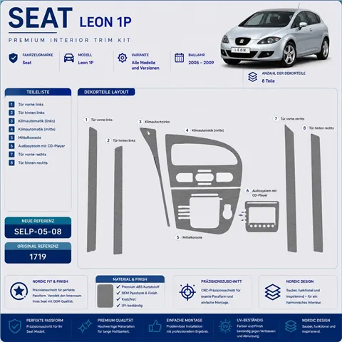 Seat Leon 1P 2005-2009 3D Cockpit Dekor Interieurleisten Set 8-teilig 2