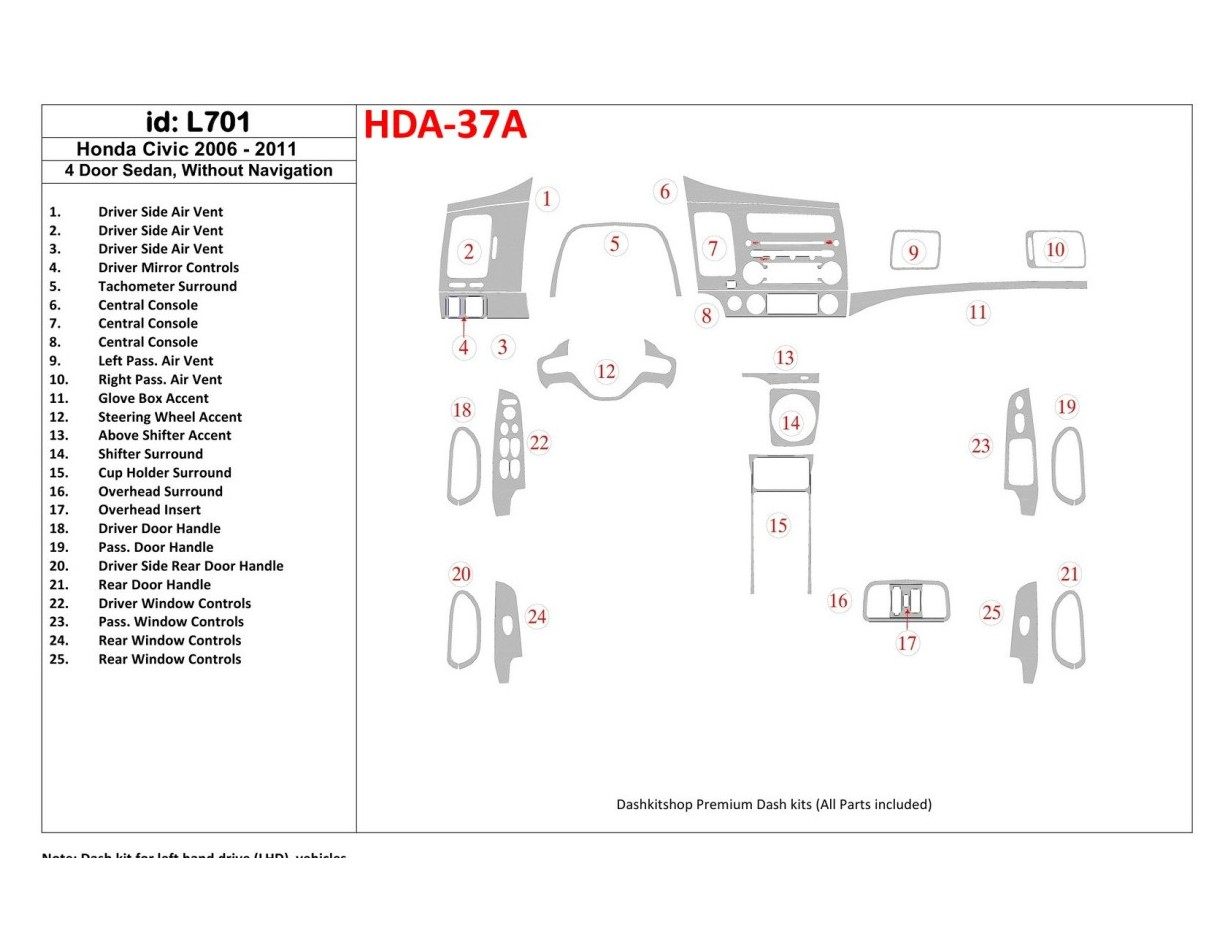 Honda Civic 2006-2011 4 Doors, Without NAVI system BD innenausstattung armaturendekor cockpit dekor - 1- Cockpit Dekor Innenraum