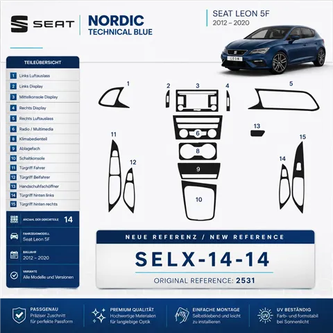 Seat Leon 2014-in poi kit rivestimento cruscotto e interni 3D 14 pezzi 2