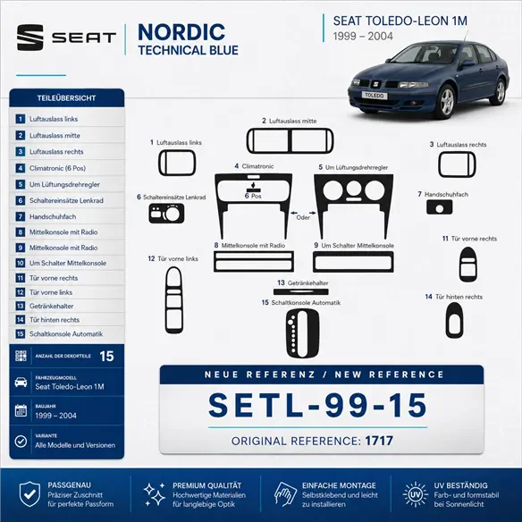 Seat Toledo-Leon 1M 1999-2004 3D interieur dashboard decoratieset dashboard decor 15-delen