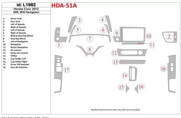 Honda Civic 2012-UP Avec NAVI BD Kit la décoration du tableau de bord - 1 - habillage decor de tableau de bord