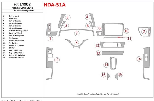 Honda Civic 2012-UP With NAVI BD Interieur Dashboard Bekleding Volhouder