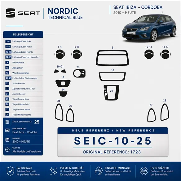 Seat Ibiza – Cordoba 2010-UP 3D Interior Dashboard Trim Kit Dash Trim Dekor 25-Parts