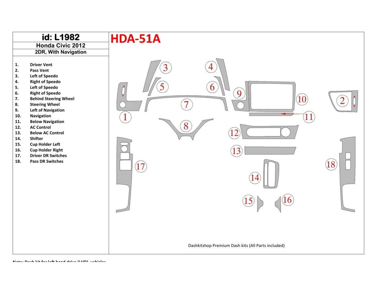Honda Civic 2012-UP With NAVI BD Interieur Dashboard Bekleding Volhouder