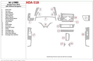 Honda Civic 2012-UP Sans NAVI BD Kit la décoration du tableau de bord - 1 - habillage decor de tableau de bord