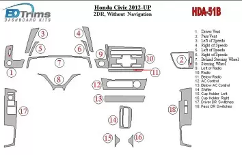 Honda Civic 2012-UP Sans NAVI BD Kit la décoration du tableau de bord - 2 - habillage decor de tableau de bord