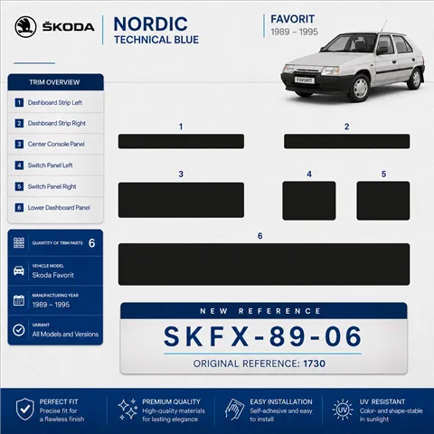 Skoda Favorit 1989-1995 kit 3D de molduras interiores para salpicadero 6 piezas