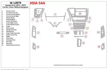 Honda Civic 2013-UP Ensemble Complet, 4 Doors, Without NAVI BD Décoration de tableau de bord