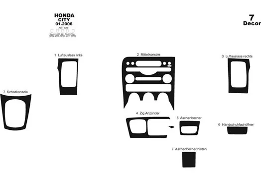 Honda Civic City 01.06-09.10 3M 3D Interior Dashboard Trim Kit Dash Trim Dekor 7-Parts