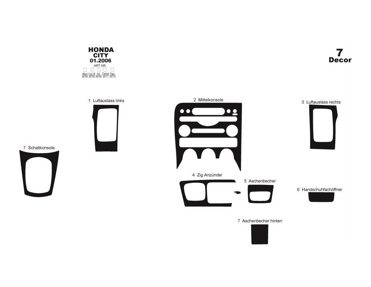 Honda Civic City 01.06-09.10 3M 3D Interior Dashboard Trim Kit Dash Trim Dekor 7-Parts