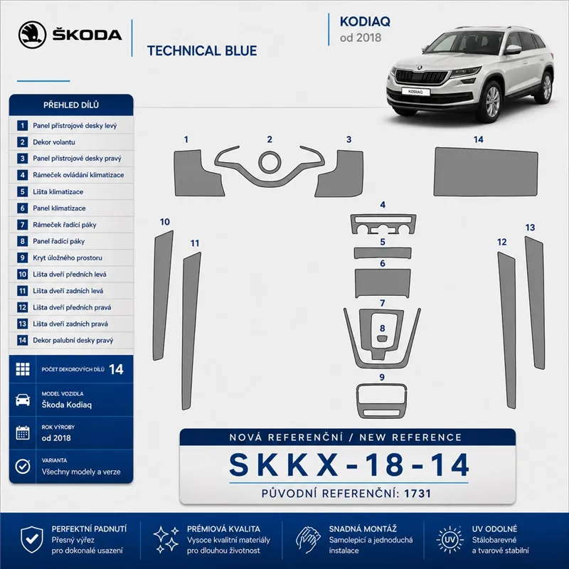 Skoda Kodiaq 2018 kit 3D de molduras interiores para salpicadero 14 piezas