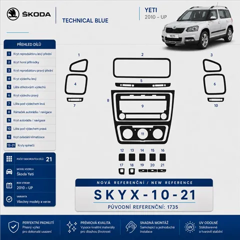 Skoda Yeti 2010-Actualidad kit 3D de molduras interiores para salpicadero 21 piezas 2