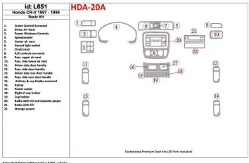 Honda CR-V 1997-1998 Basic Set, 22 Pieces, Decor de carlinga su interior