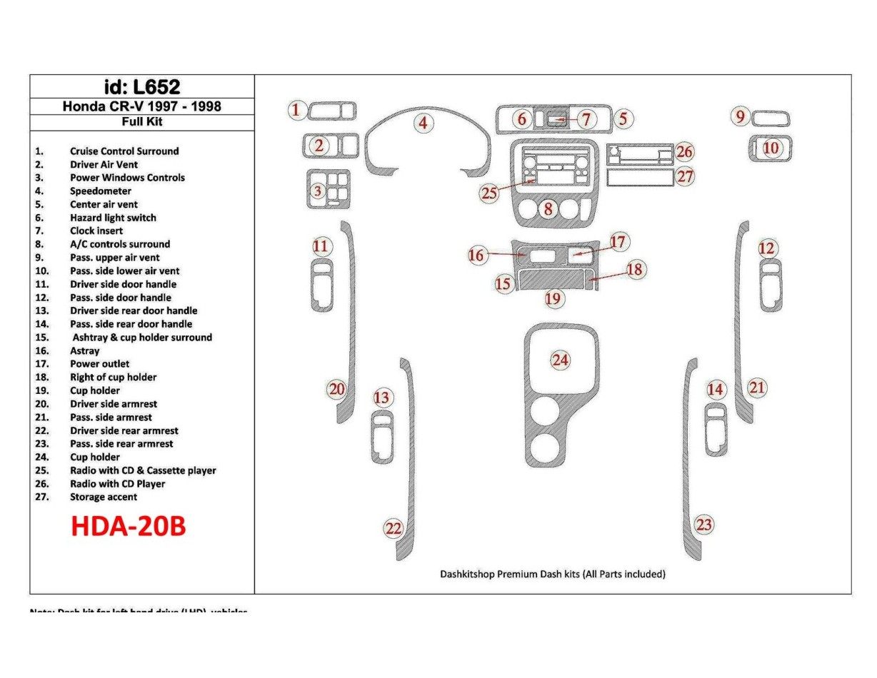 Honda CR-V 1997-1998 Full Set, 27 Pieces, Decor de carlinga su interior