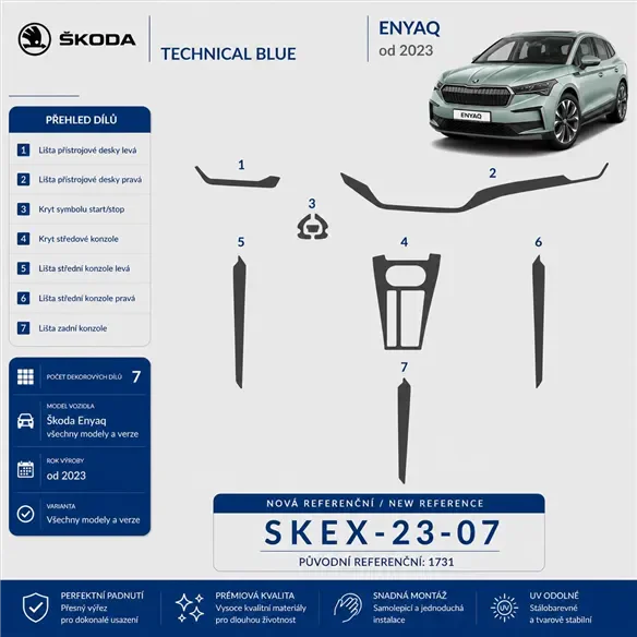 Skoda Enyaq 2023 3D interieur dashboard decoratieset dashboard decor 7-delen