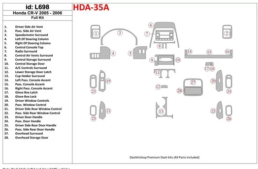 Honda CR-V 2005-2006 Full Set Interior BD Dash Trim Kit