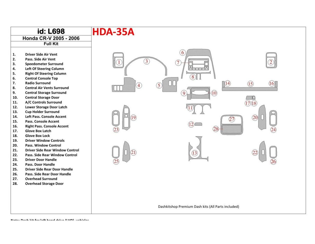 Honda CR-V 2005-2006 Voll Satz BD innenausstattung armaturendekor cockpit dekor - 1- Cockpit Dekor Innenraum