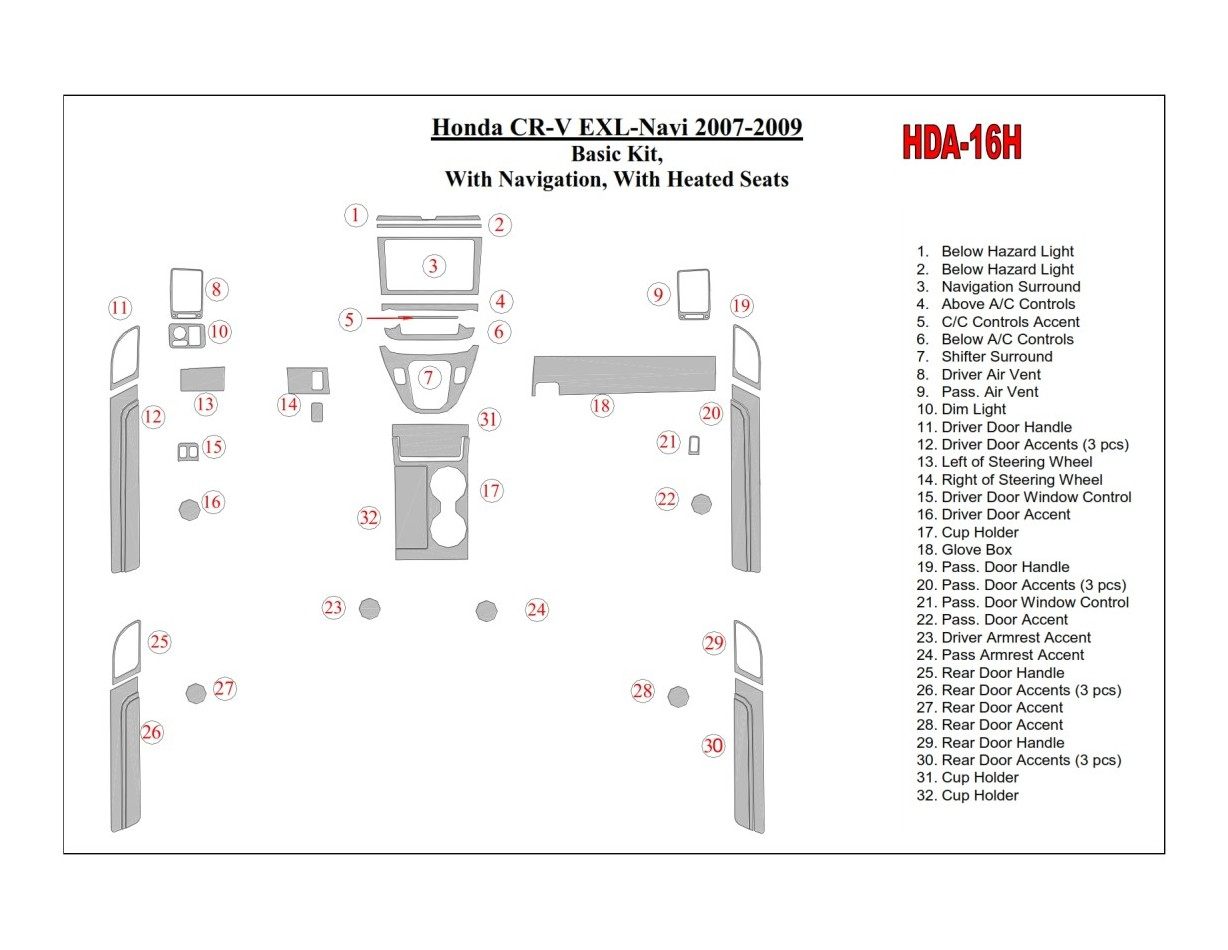 Honda CR-V 2007-2009 Basic Set, With NAVI,with Heated Seats BD Interieur Dashboard Bekleding Volhouder