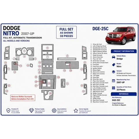 Dodge Nitro 2007+ complete set, automaat 3D dashboard sierlijstset 2