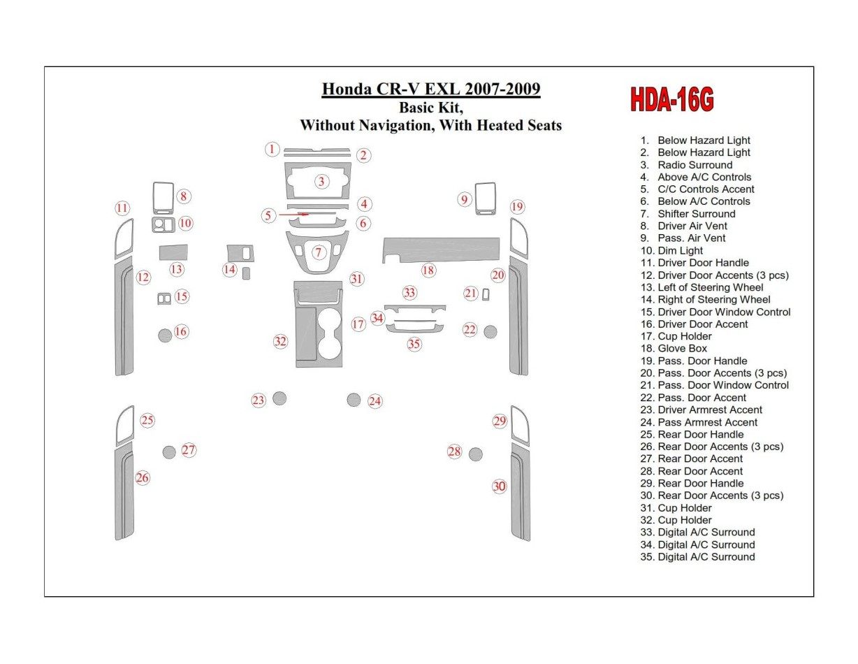 Honda CR-V 2007-2009 Basic Set, Without NAVI,with Heated Seats Decor de carlinga su interior