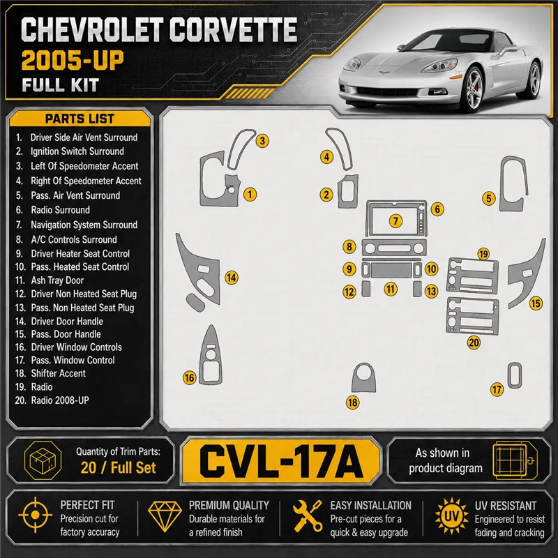 Chevrolet Corvette 2005-Actualidad juego completo kit de molduras interiores para salpicadero