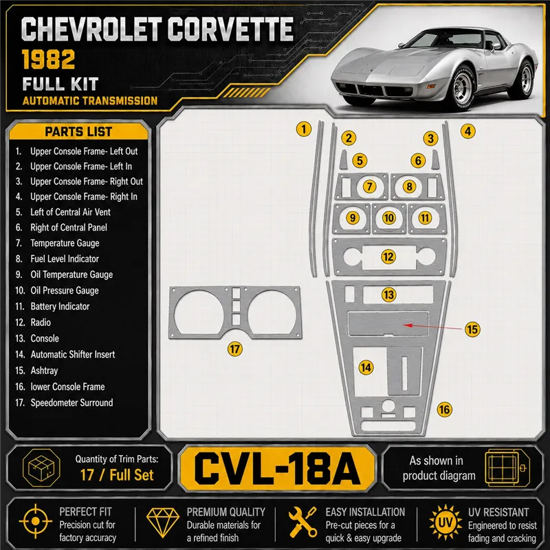 Chevrolet Corvette C3 1982-1982 set completo; cambio automatico kit rivestimento cruscotto e interni 3D