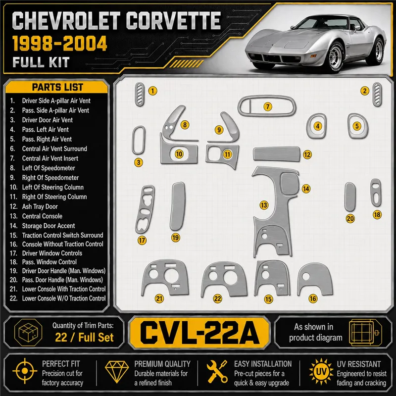 Chevrolet Corvette 1998-2004 3D Cockpit Dekor Interieurleisten Set Full Set / as shown in product diagram-teilig