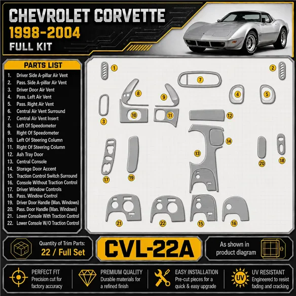 Chevrolet Corvette 1998-2004 Full Set Interior Dashboard Trim Kit Dash Trim Dekor
