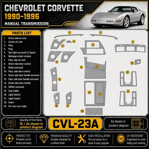 Chevrolet Corvette 1990-1996 cambio manuale kit rivestimento cruscotto e interni 3D