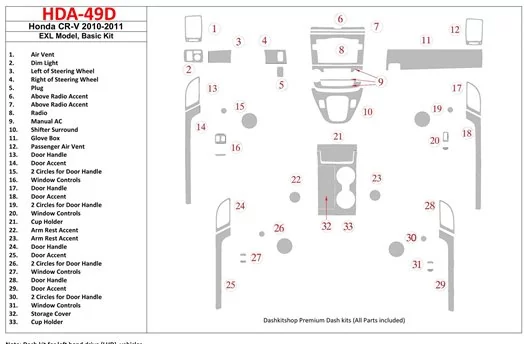 Honda CR-V 2010-UP Basic Set, EXL Model Decor de carlinga su interior