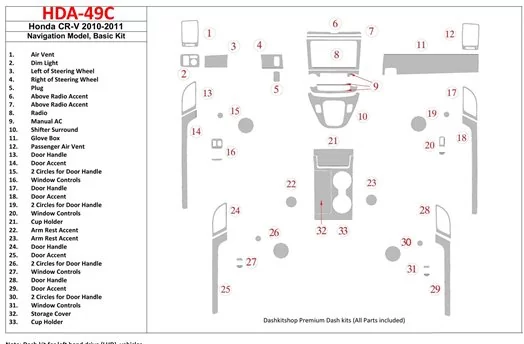 Honda CR-V 2010-UP Basic Set, Navigation Model BD Interieur Dashboard Bekleding Volhouder