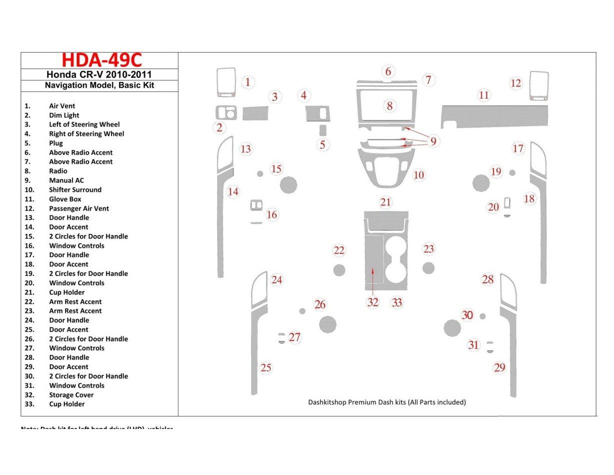 Honda CR-V 2010-UP Basic Set, Navigation Model Cruscotto BD Rivestimenti interni