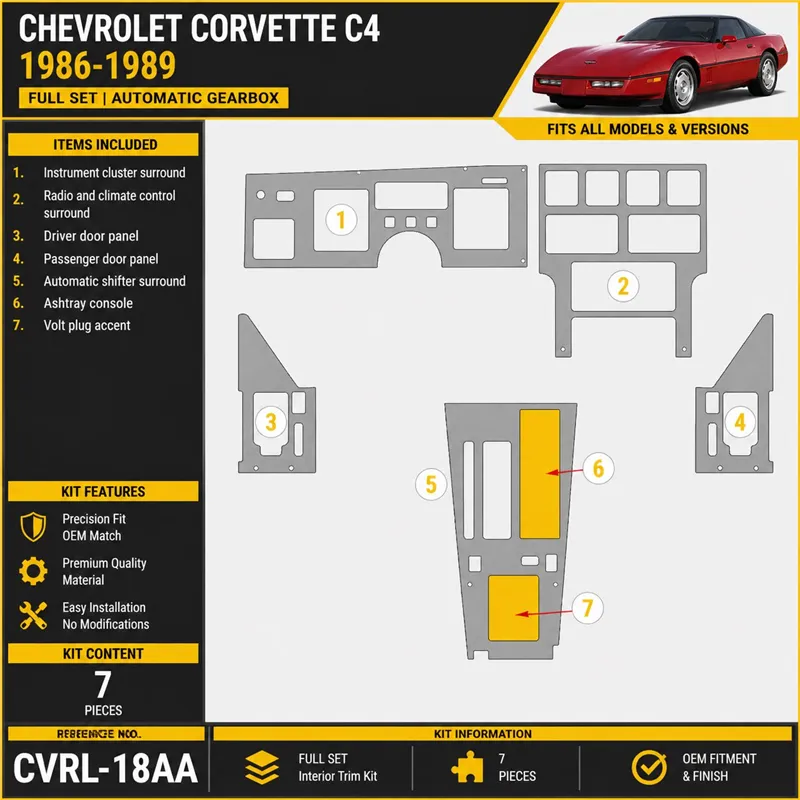 Chevrolet Corvette C4 1986-1989 set completo; cambio automatico kit rivestimento cruscotto e interni 3D