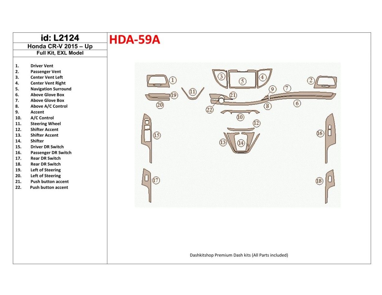 Honda CR-V 2015-UP Full Set, EXL Model BD Interieur Dashboard Bekleding Volhouder