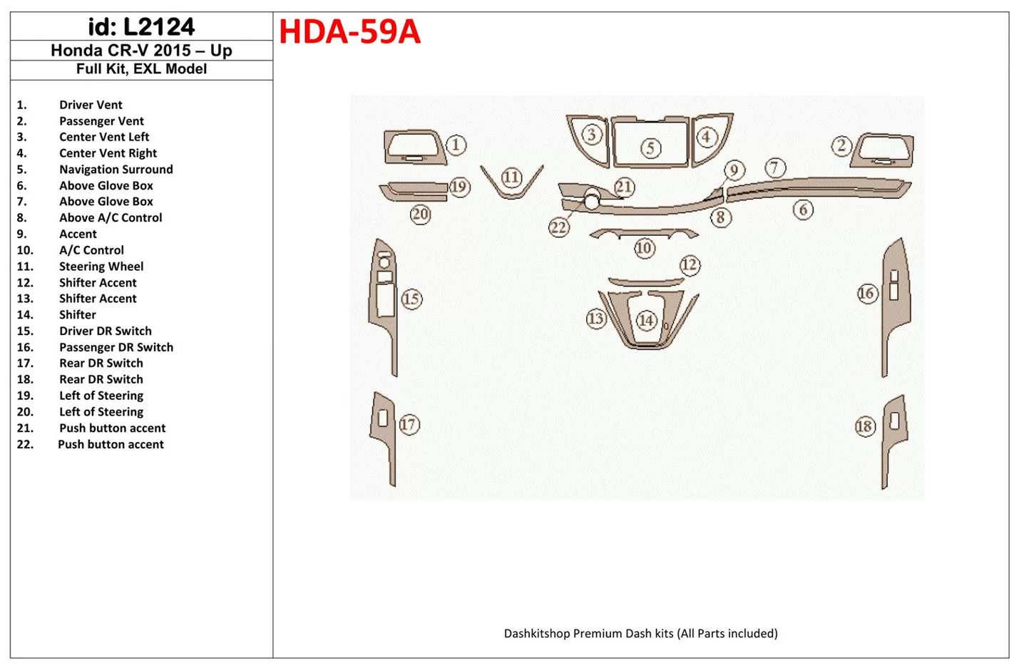 Honda CR-V 2015-UP Full Set, EXL Model Interior BD Dash Trim Kit