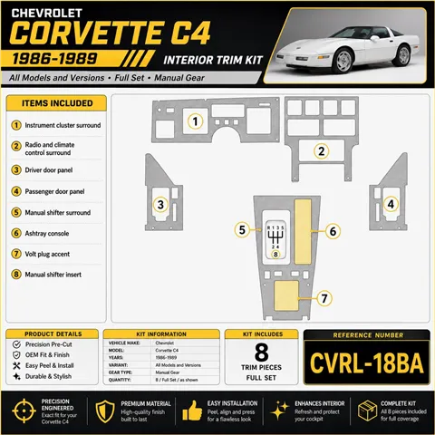 Chevrolet Corvette C4 1986-1989 juego completo, Manual Gear kit de molduras interiores para salpicadero