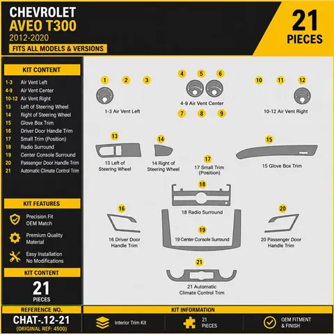 Chevrolet Aveo 2006-heden 3D interieur dashboard decoratieset dashboard decor 21-delen