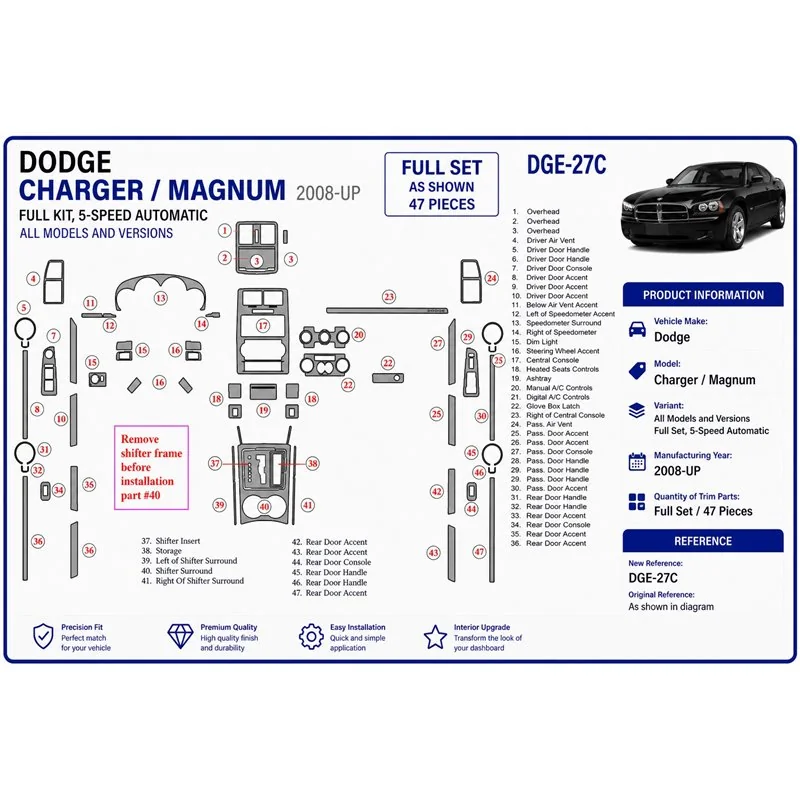 Dodge Charger 2008+ set completo, 5 - Gears cambio automático kit salpicadero 3D
