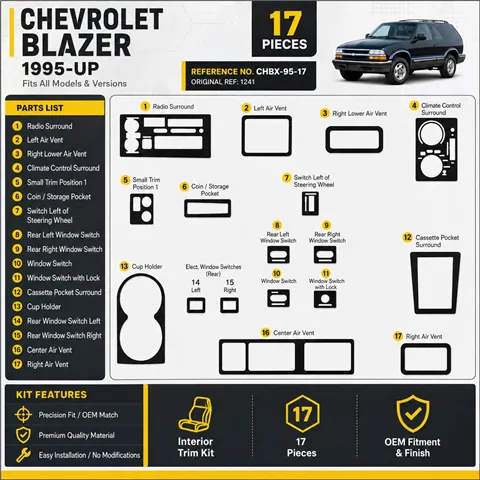 Chevrolet Blazer 1995-in poi kit rivestimento cruscotto e interni 3D 17 pezzi