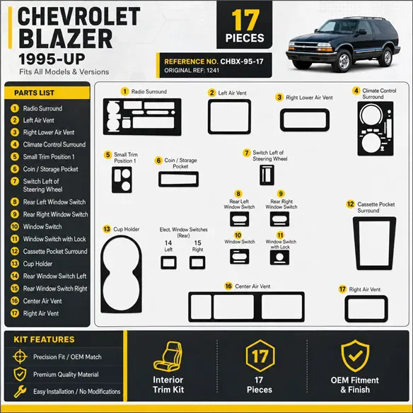 Chevrolet Blazer 1995-heden 3D interieur dashboard decoratieset dashboard decor 17-delen