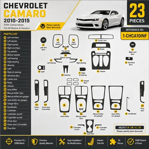 Chevrolet Camaro 2010-2015 kit décoration intérieure tableau de bord 23 pièces